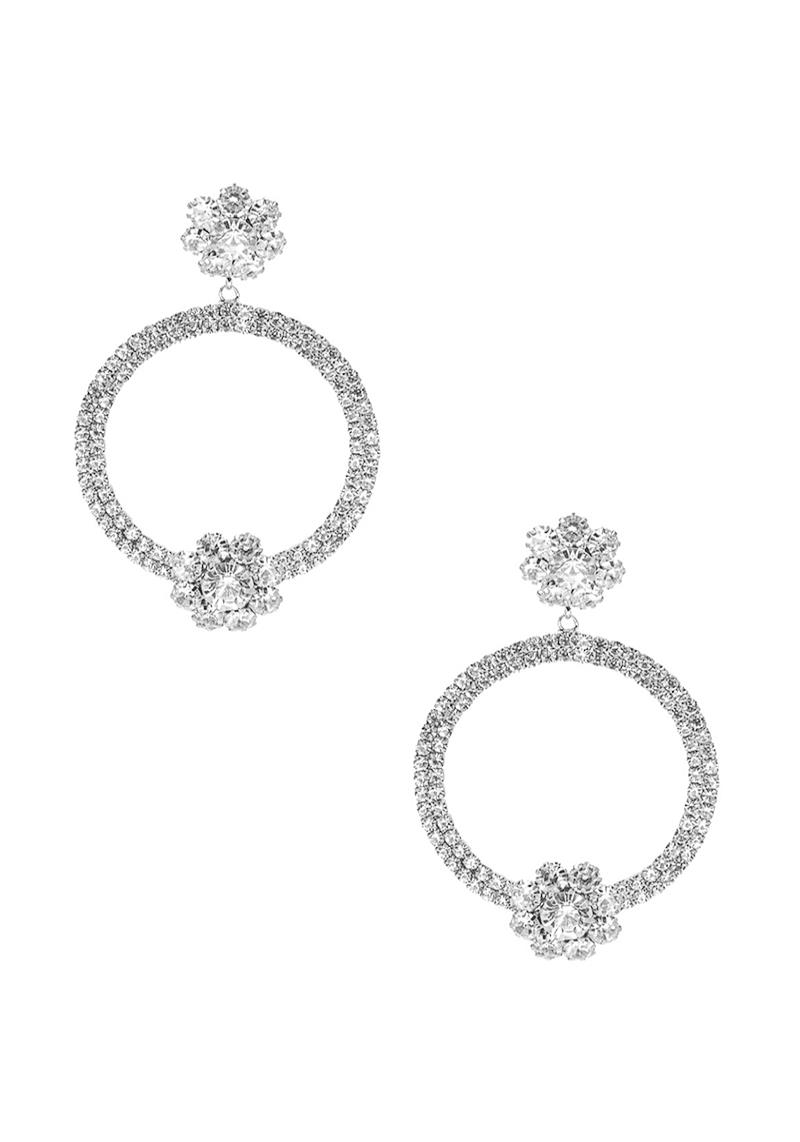 RHINESTONE FLOWER TOP 50MM HOOP EARRING