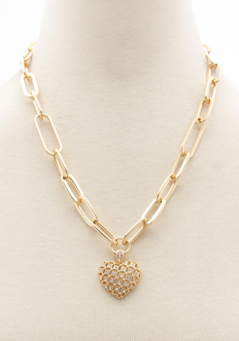 HEART CHARM OVAL LINK NECKLACE
