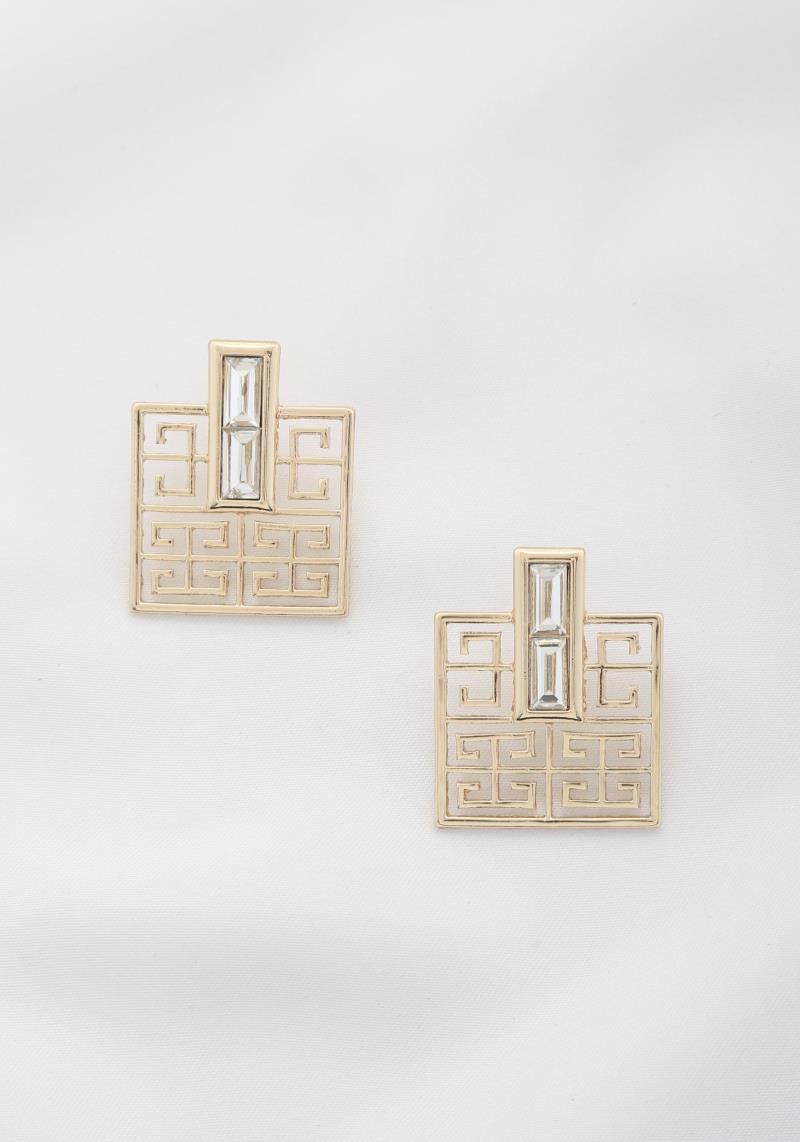 SQUARE CRYSTAL METAL EARRING