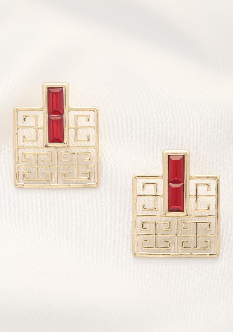SQUARE CRYSTAL METAL EARRING