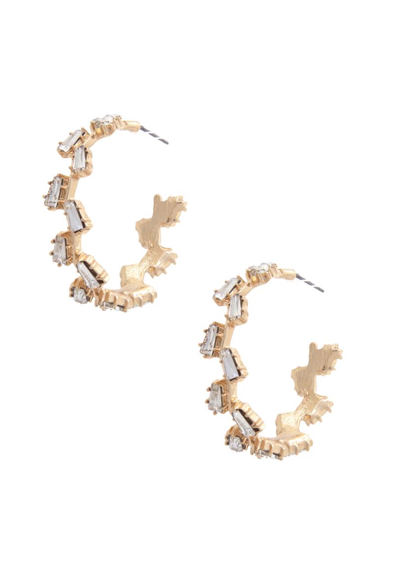 RECTANGLE RHINESTONE OPEN HOOP EARRING