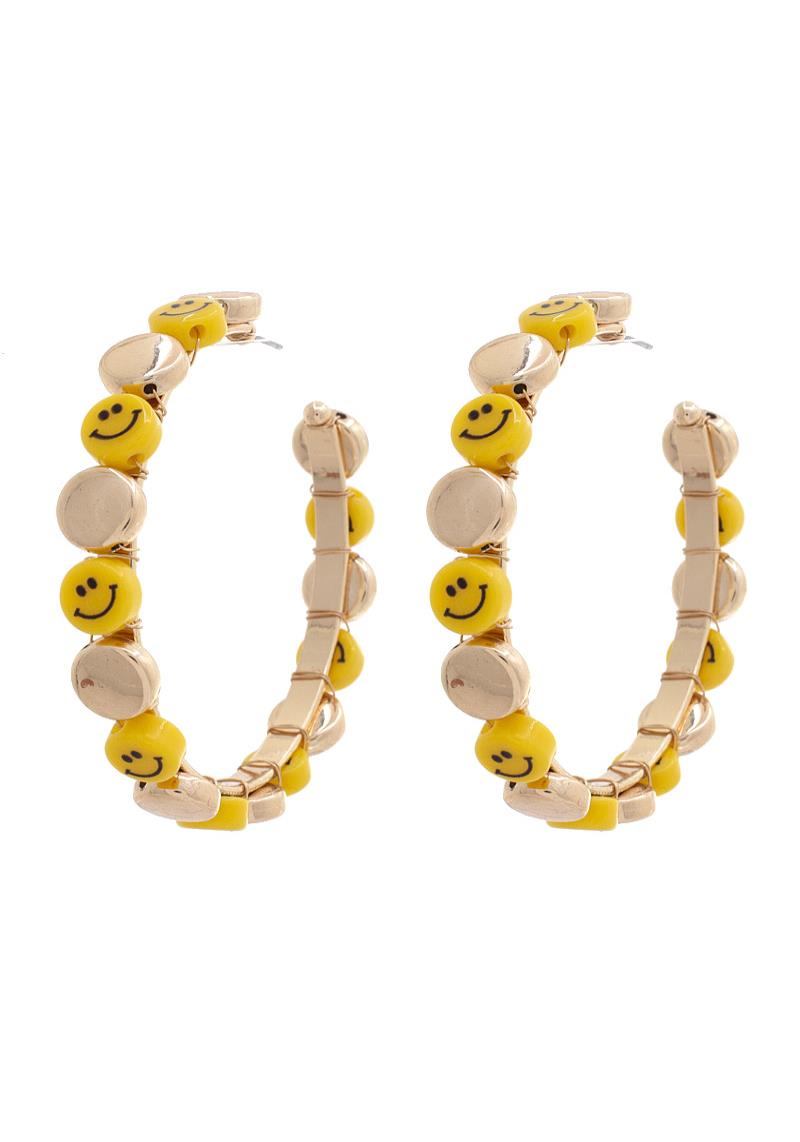 ROUND HAPPY FACE WIRE WRAPPING HOOP EARRING
