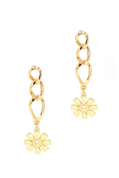 METAL DROP LINK CHAIN FLOWER DANGLE EARRING