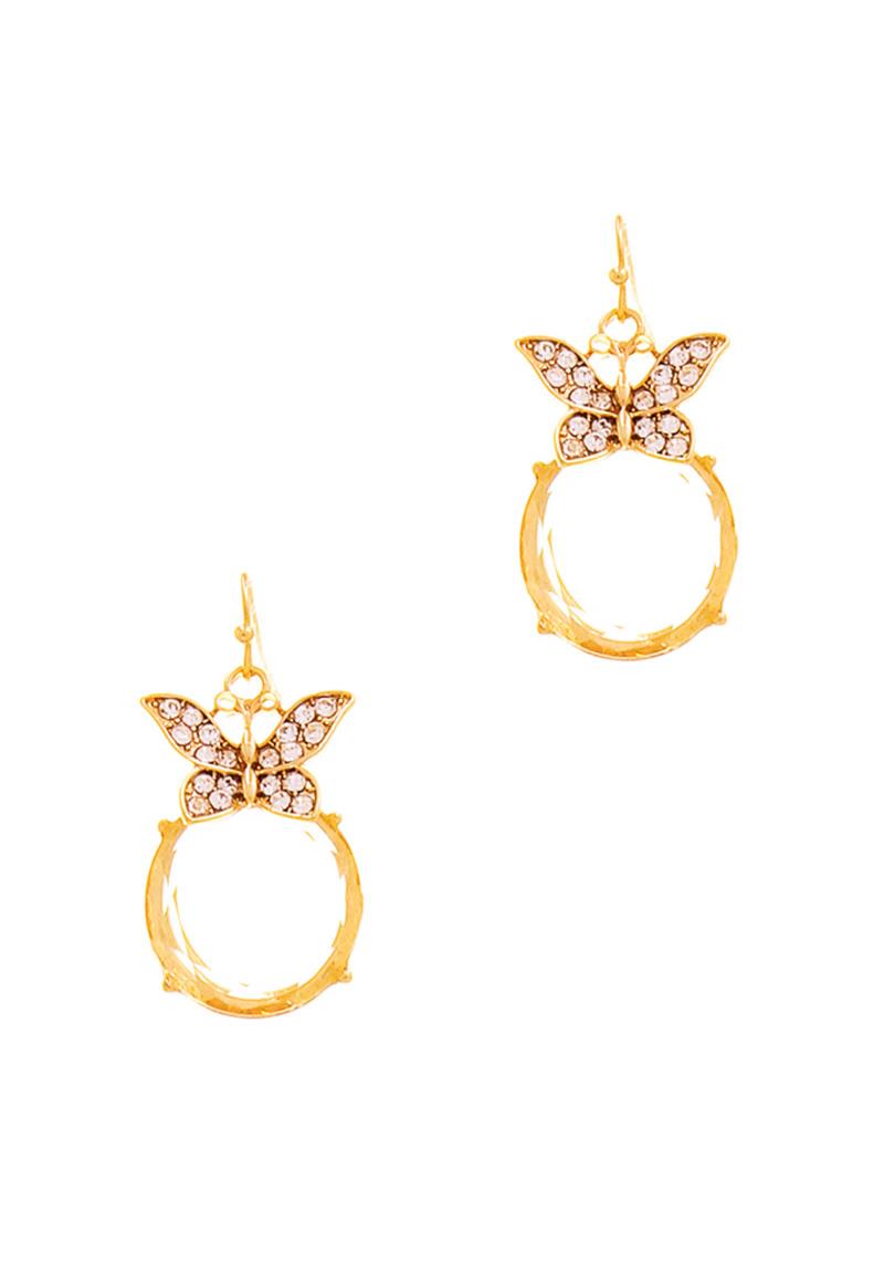 BUTTERFLY METAL CLEAR BALL EARRING