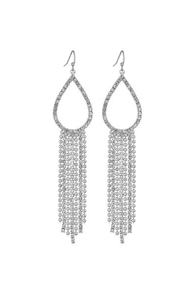 RHINESTONE TEARDROP BALL LINE TASSEL DANGLE EARRING