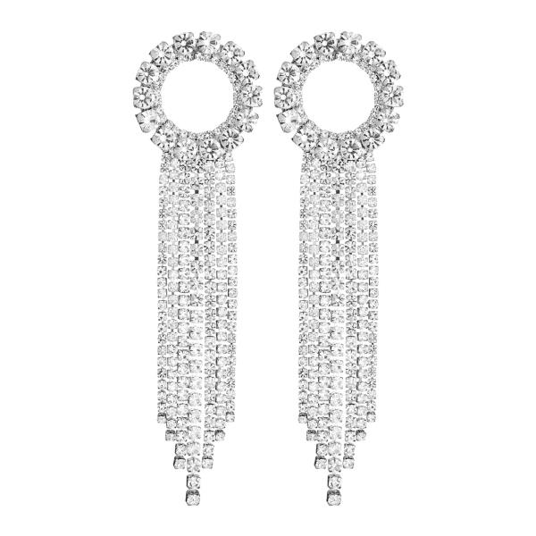 RHINESTONE CIRCLE MULTI STRAND POST DROP EARRING