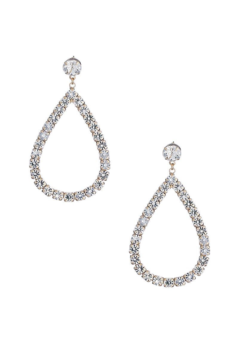 RHINESTONE TEARDROP SHAPE DROP EARRING