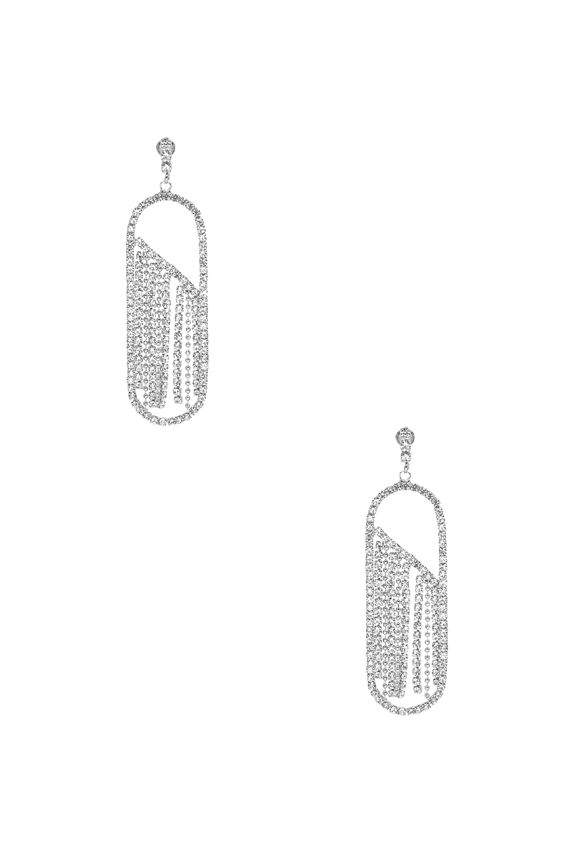 RHINESTONE CURVED HALF FRINGE DESIGN EARRING