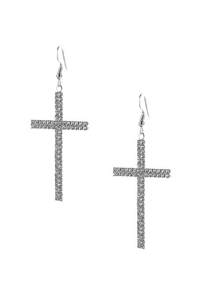 RHINESTONE CROSS FISH HOOP EARRING