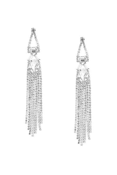 RHINESTONE GEO SHAPE FRINGE EARRING