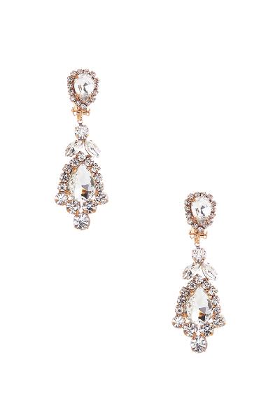 RHINESTONE CRYSTAL FLOWER DROP CLIP EARRING