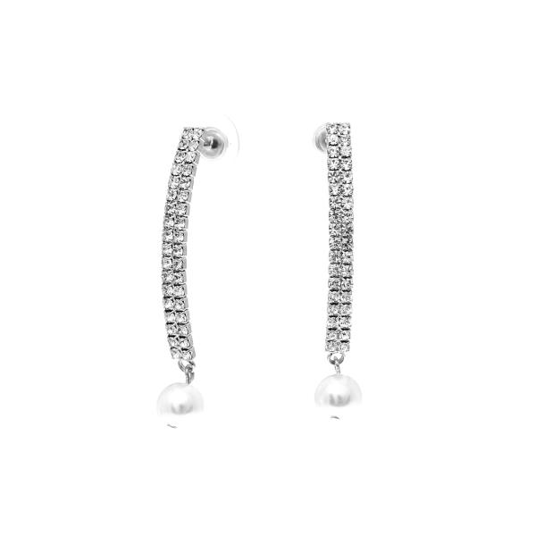 RHINESTONE BAR PEARL BEAD DROP EARRING