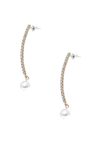 FASHION RHINESTONE CURVED PEARL EARRING