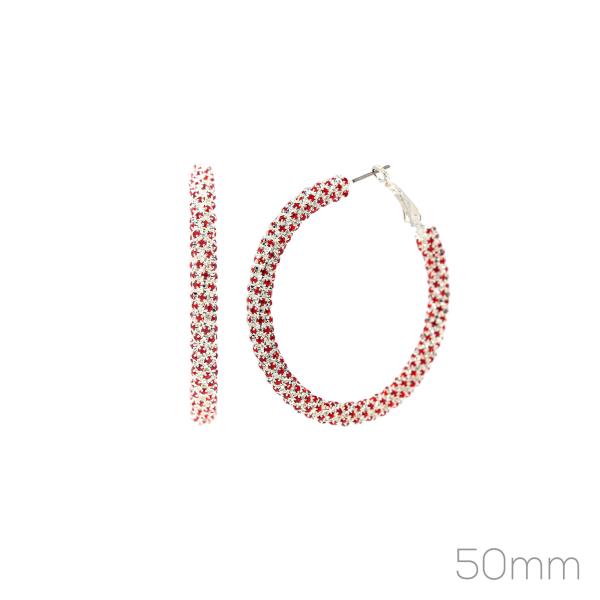 COLOR THICK RHINESTONE HOOP EARRING