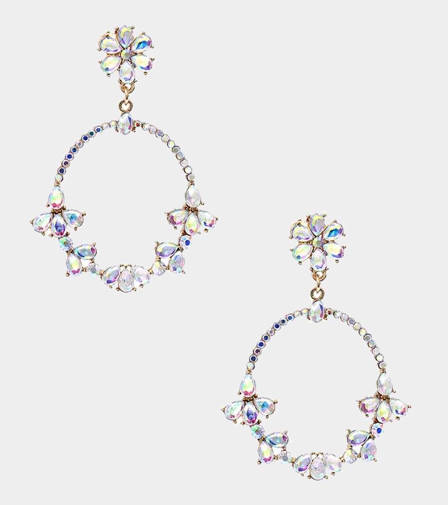 FLOWER RHINESTONE CIRCLE POST DROP EARRING