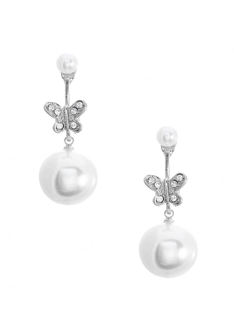 BUTTERFLY RHINESTONE PEARL EARRING