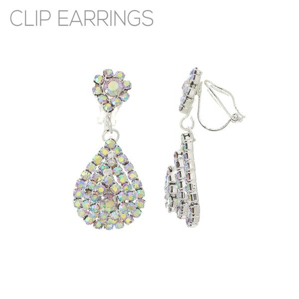 FASHION CRYSTAL TEARDROP CLIP EARRING