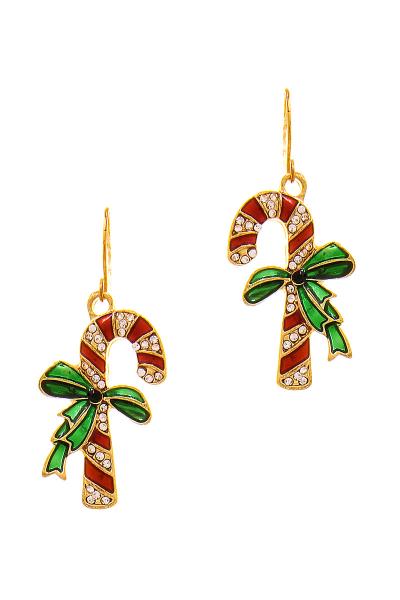 MODERN TREND CUTE RHINESTONE CHRISTMAS CANE EARRING