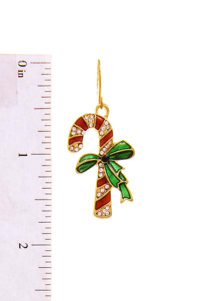 MODERN TREND CUTE RHINESTONE CHRISTMAS CANE EARRING