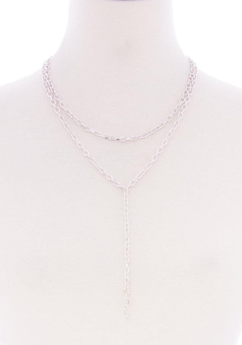 2 LAYERED METAL CHAIN Y NECK NECKLACE