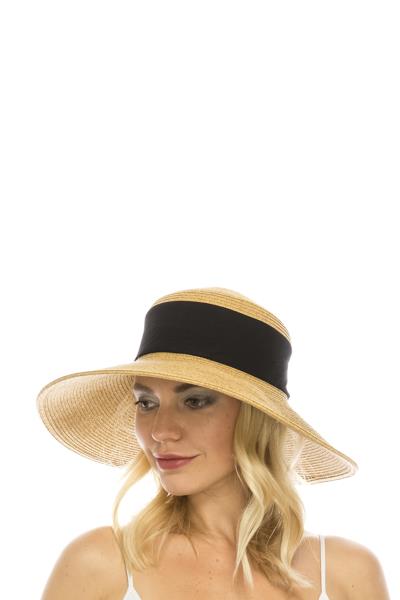 COLLAPSIBLE STRAW HAT W/ FABRIC BAND