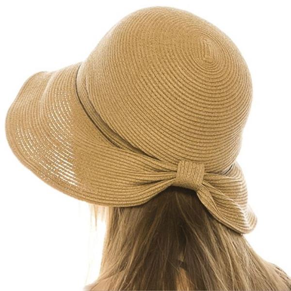 FINE MICRO BRAID STRAW SUN HAT WITH ELEGANT SCRUNCHED BOW