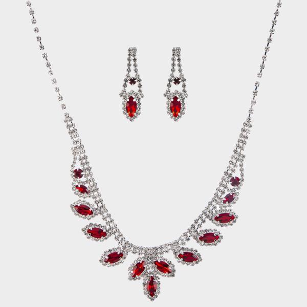 RHINESTONE MARQUISE WEDDING NECKLACE AND EARRING SET