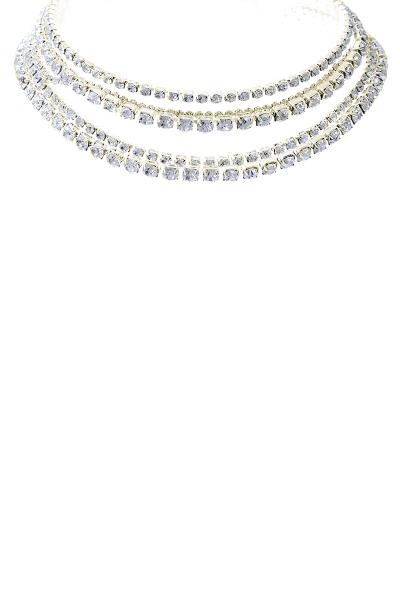 RHINESTONE MULTI STONE LAYERED NECKLACE