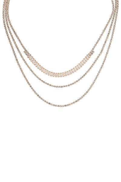 RHINESTONE CRYSTAL BAGUETTE 3 LAYER NECKLACE