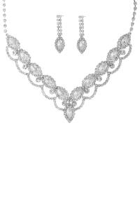 RHINESTONE TEARDROP V SHAPE NECKLACE AND EARRING SET