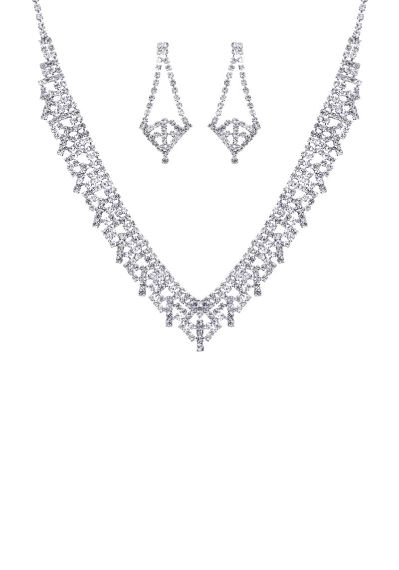 RHINESTONE V LINE NECKLACE EARRING SET