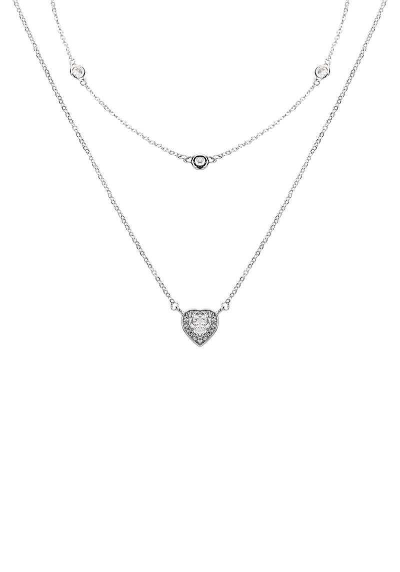 CUBIC ZIRCONIA HEART 2 LAYERED NECKLACE