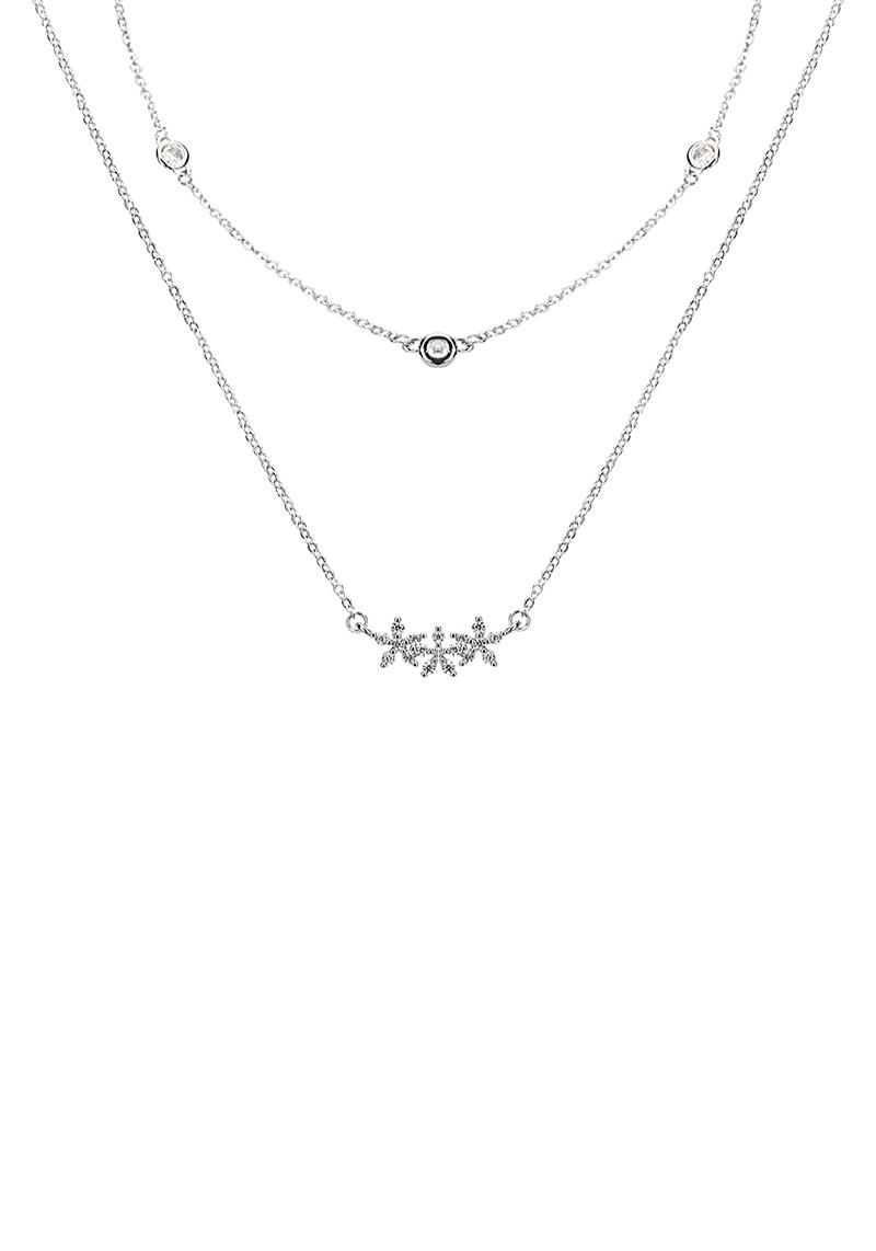 CUBIC ZIRCONIA FLOWER 2 LAYERED NECKLACE