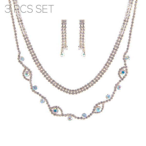 RHINESTONE WAVY 2 NECKLACE EARRING SET