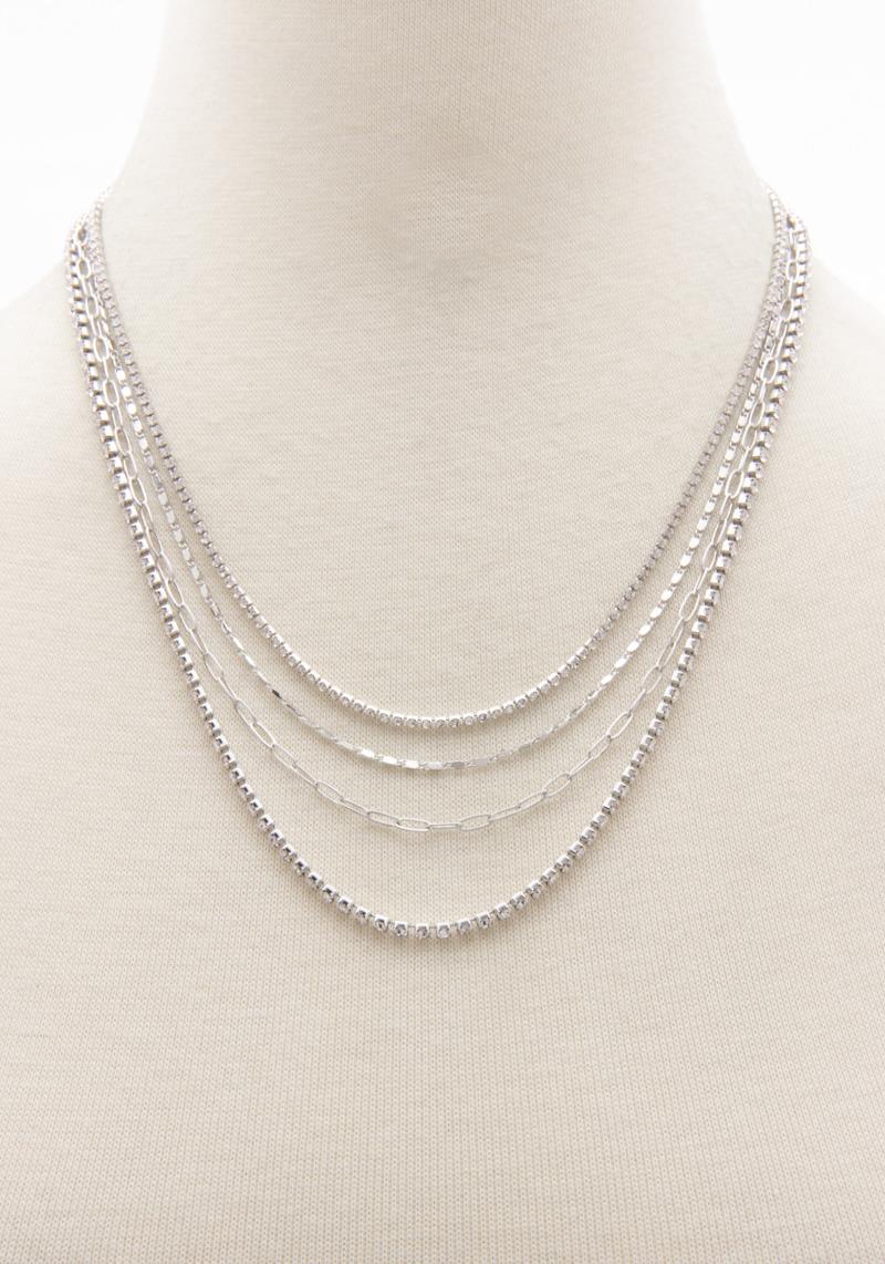 RHINESTONE OVAL LINK LAYERED NECKLACE