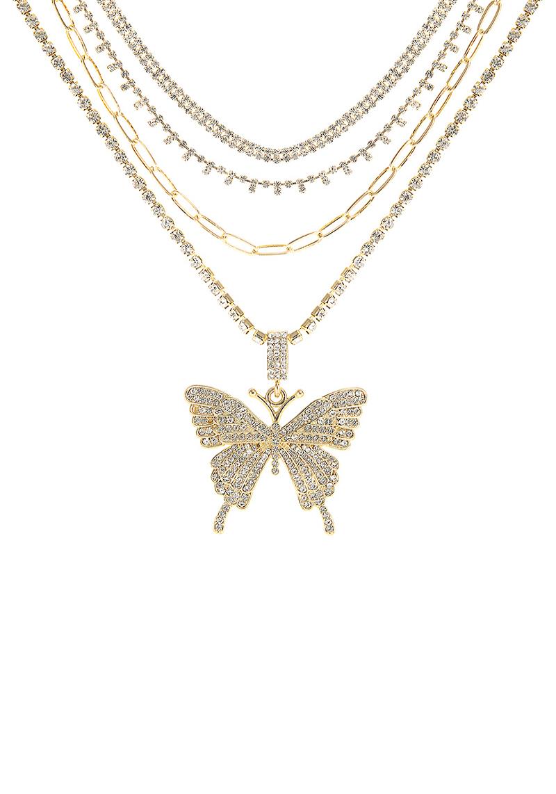 RHINESTONE BUTTERFLY 4 PC NECKLACE