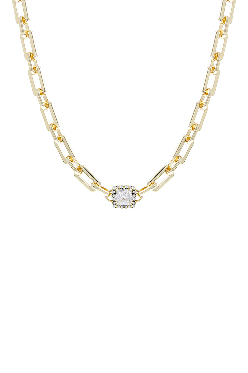 CRYSTAL CUBIC HALO CENTER CHOKER NECKLACE