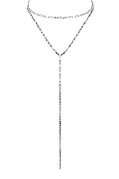 RHINESTONE CUBIC ZIRCONIA 2 CHOKER T COLLAR NECKLACE