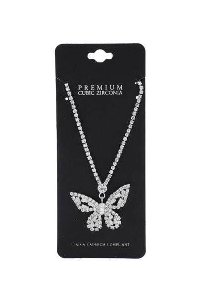 RHINESTONE BUTTERFLY PENDANT NECKLACE