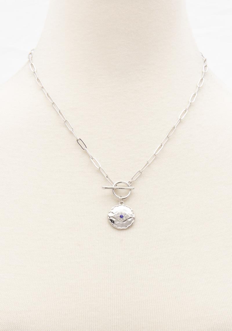 EYE HAMMERED COIN OVAL LINK TOGGLE CLASP NECKLACE