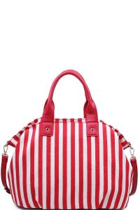 LUXURY BALI STRIPED CANVAS SATCHEL WITH LONG STRAP