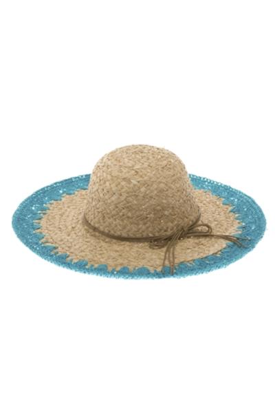 NATURAL RAFFIA STRAW SUN HAT WITH CROCHETED EDGE
