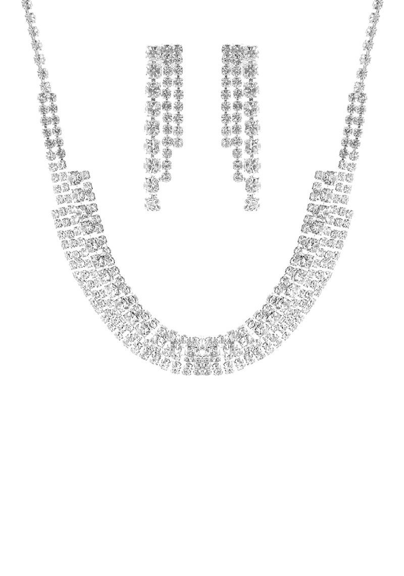 FASHION RHINESTONE LAYER NECKLACE AND EARRING SET