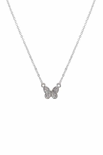 DAINTY RHINESTONE BUTTERFLY CHARM NECKLACE