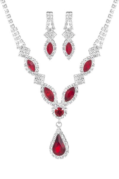 RHINESTONE MARQUISE PEAR SHAPE NECKLACE EARRING SET