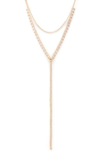 RHINESTONE 2 LAYERED ADJUST Y NECK NECKLACE