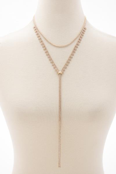 RHINESTONE 2 LAYERED ADJUST Y NECK NECKLACE