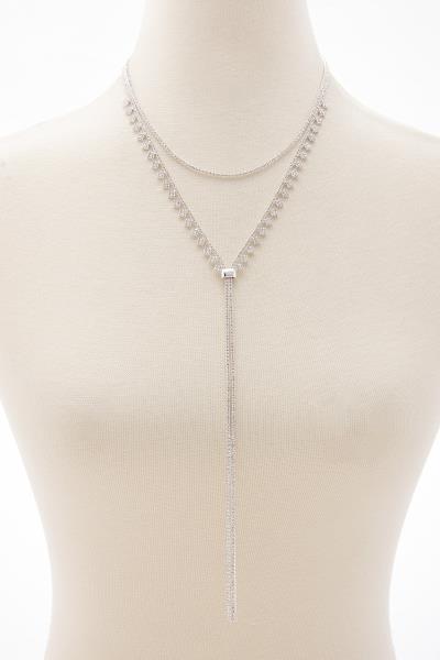 RHINESTONE 2 LAYERED ADJUST Y NECK NECKLACE