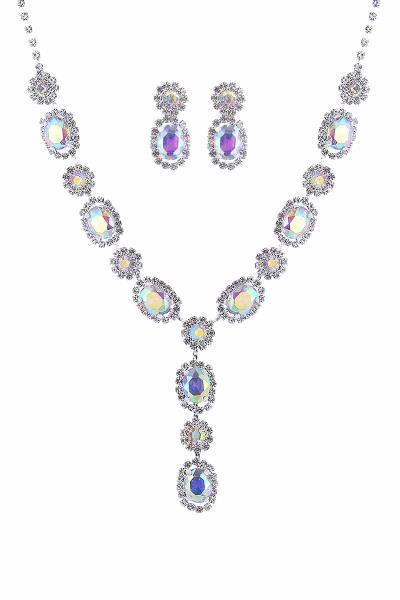 GEMSTONE & RHINESTONE STATEMENT NECKLACE EARRING SET