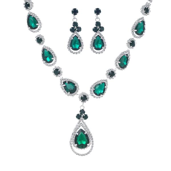 RHINESTONE TEARDROP SHAPE BRIDAL NECKLACE AND EARRING SET